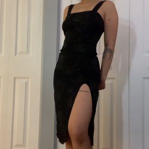 F21 black summer midi dress with slit
